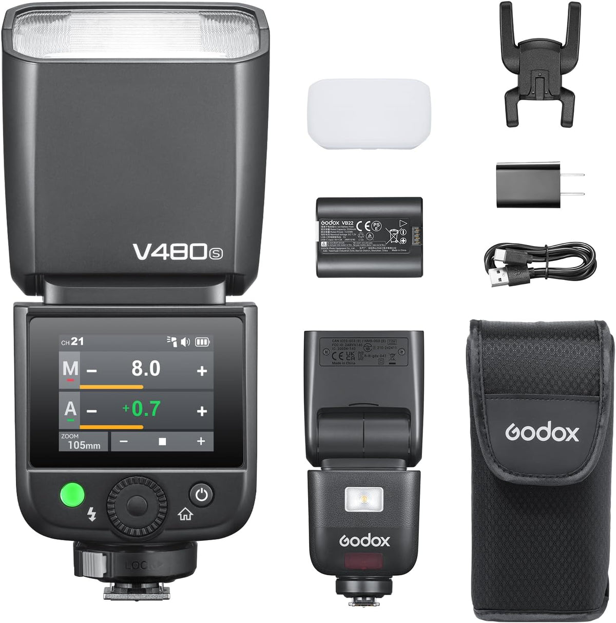 Godox V480 S flash TTL para Sony - Número guía 50 y HSS 1 a 8000 s - Pantalla táctil carga USB C y reciclaje de 1,7 s - Sistema X 2,4 GHz y hasta 650 destellos