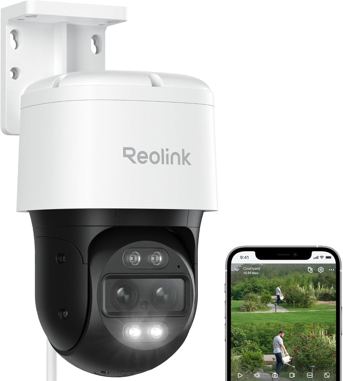 Reolink TrackMix PoE - Cámara exterior PTZ 4K 8 MP de doble lente - Zoom híbrido 6 aumentos con giro 355 grados e inclinación 90 grados - Seguimiento automático y audio bidireccional