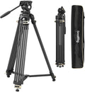 SMALLRIG AD 01S 4686 - Trípode de vídeo de aluminio de 74 pulgadas con cabezal fluido - Altura máxima 187 cm y carga de 6 kg - Placa QR dual para DSLR y videocámara