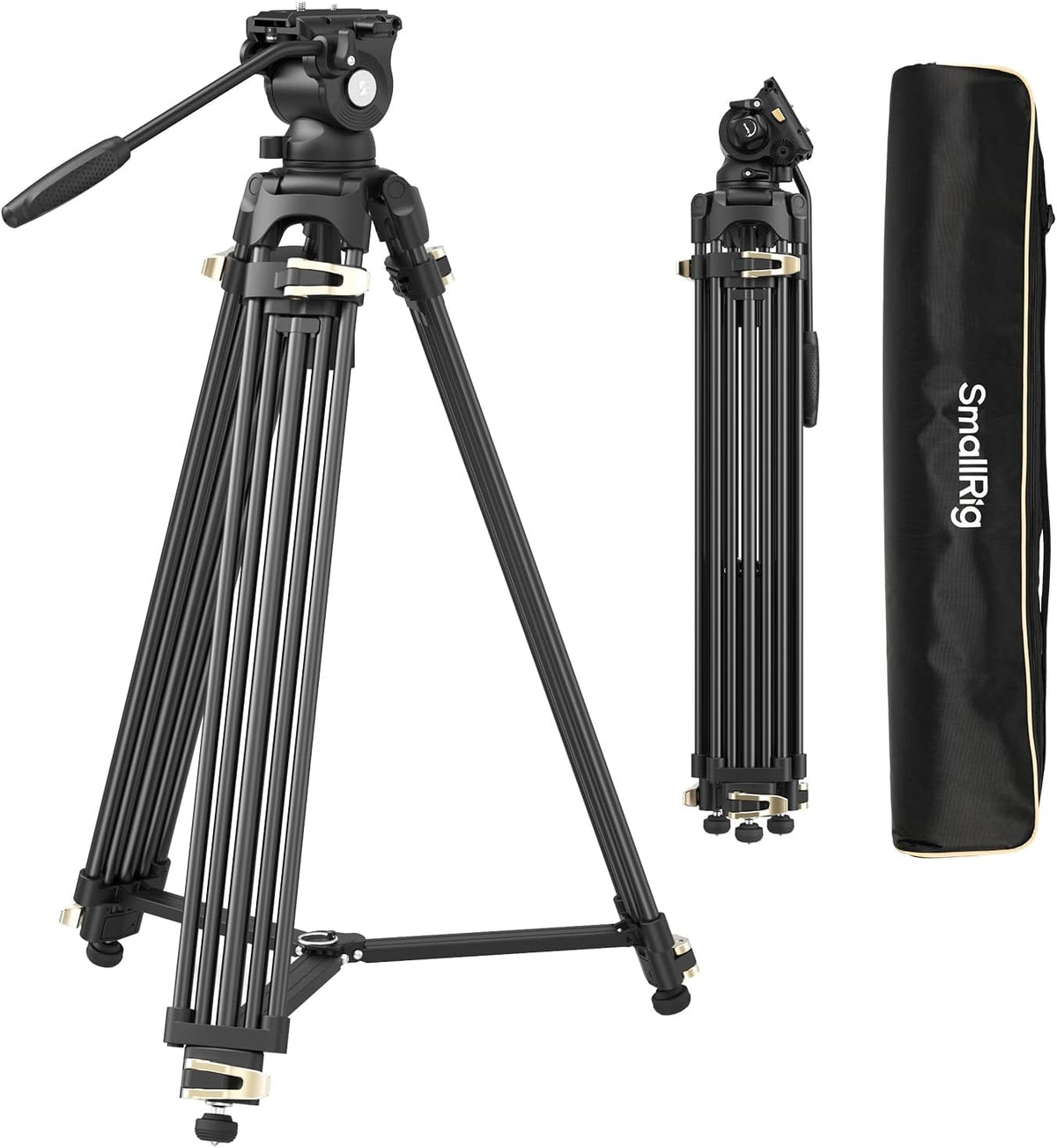 SMALLRIG AD 01S 4686 - Trípode de vídeo de aluminio de 74 pulgadas con cabezal fluido - Altura máxima 187 cm y carga de 6 kg - Placa QR dual para DSLR y videocámara