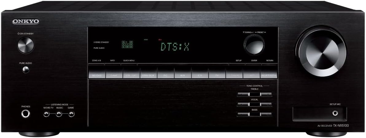 Onkyo TX NR5100 receptor AV - Acabado negro - Dimensiones 32,8 x 43,5 x 16 cm - Peso de 8,3 kg
