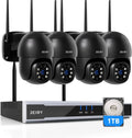 REIGY kit de vigilancia 8 MP - 4 cámaras PT 2160p con sistema 4K - NVR de 16 canales y disco duro de 1 TB - Visión nocturna en color y audio bidireccional