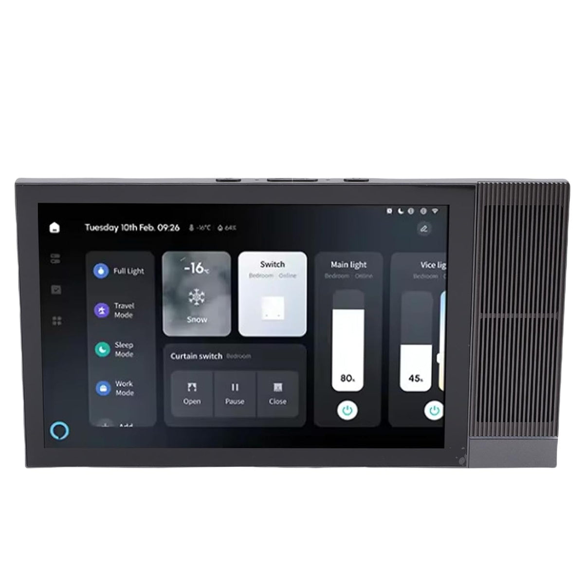 Panel de control inteligente de 8 pulgadas - ABS para montaje en pared - 12 V y corriente nominal de 2 A - Control por voz y conexión USB 2.0