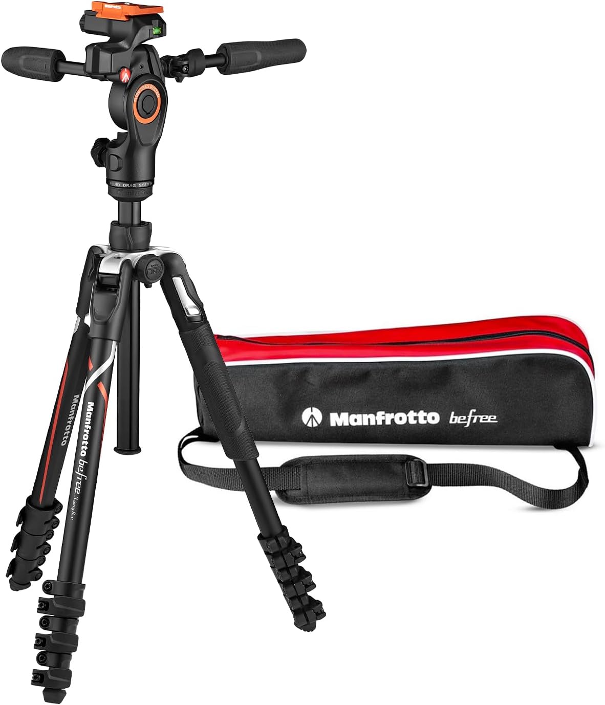 Manfrotto Befree 3 Way Live Advanced - Trípode de viaje de aluminio para cámaras Sony Alpha - Altura máxima 150 cm y carga de 6 kg - Rótula fluida de 3 vías con bolsa incluida