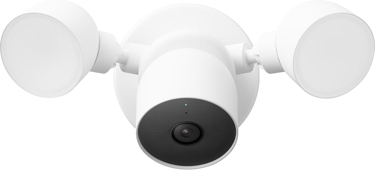 Google Nest Cam con proyector - Cámara exterior con vídeo 1080p y alimentación por cable - Visión nocturna y detección de movimiento - WiFi con control desde smartphone
