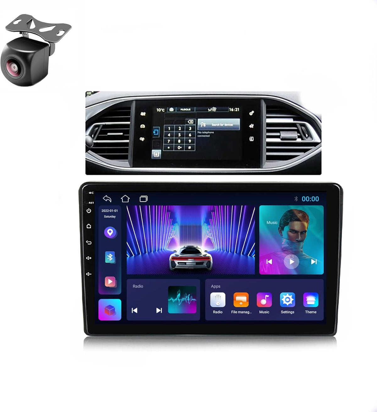 Radio Android 14 para Peugeot 308 T9 2013 a 2017 - Pantalla táctil de 9 pulgadas con 1 GB y 32 GB - CarPlay navegación FM y SWC - WiFi 4G Bluetooth Ethernet y USB