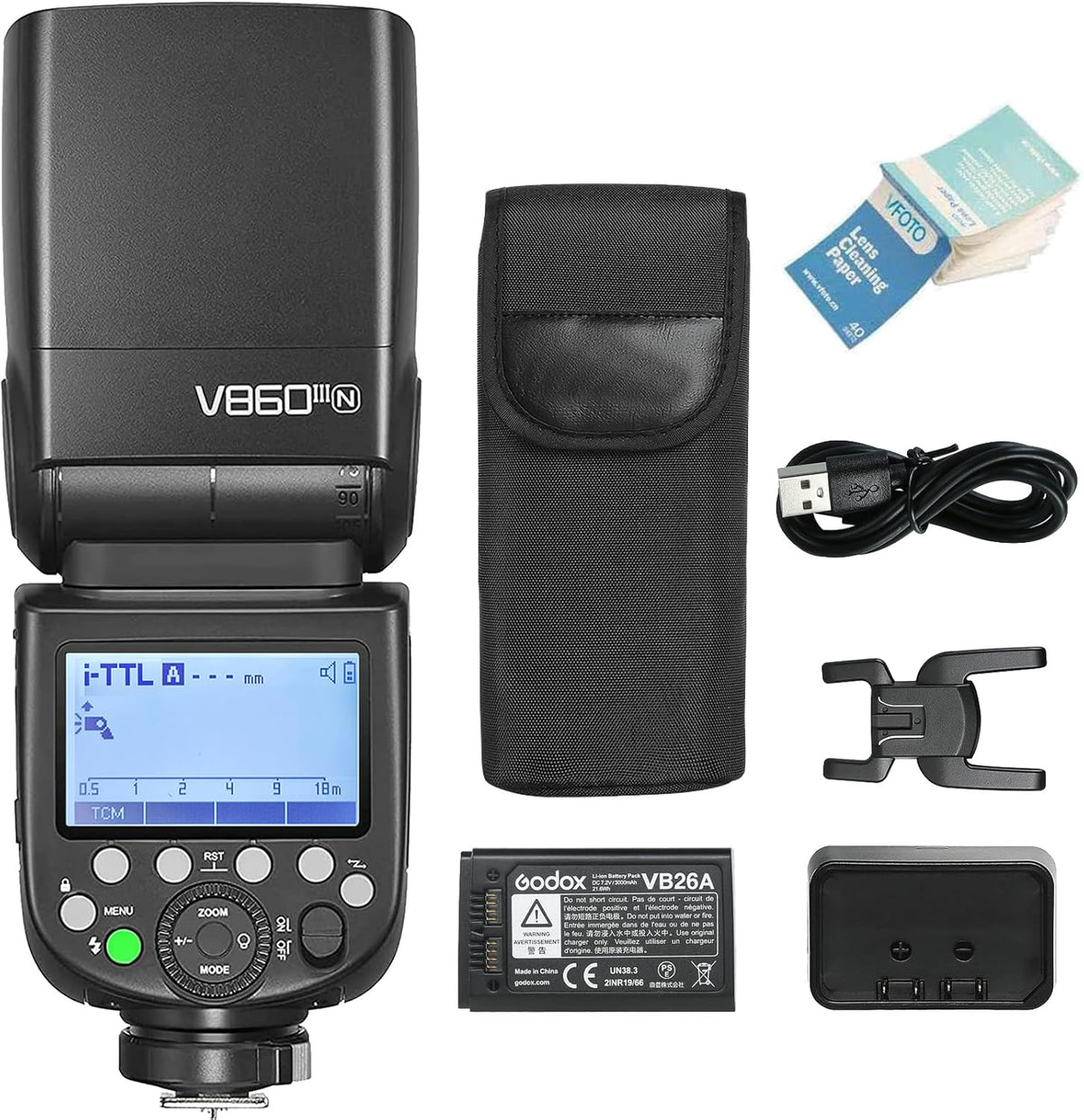 Godox V860III N flash TTL para Nikon - Número guía 60 y HSS 1 a 8000 s - Batería Li Ion de 2600 mAh - Luz piloto ajustable de 10 niveles y temperatura 5300 K