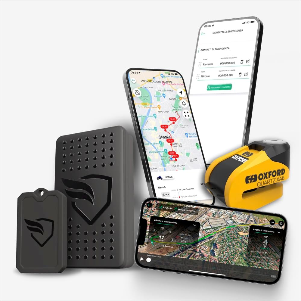 KOMOBI City Lock localizador GPS para moto - Sistema antirrobo con alarma y alerta al móvil - Asistencia en accidentes mediante aplicación - Incluye candado llavero y cargador magnético