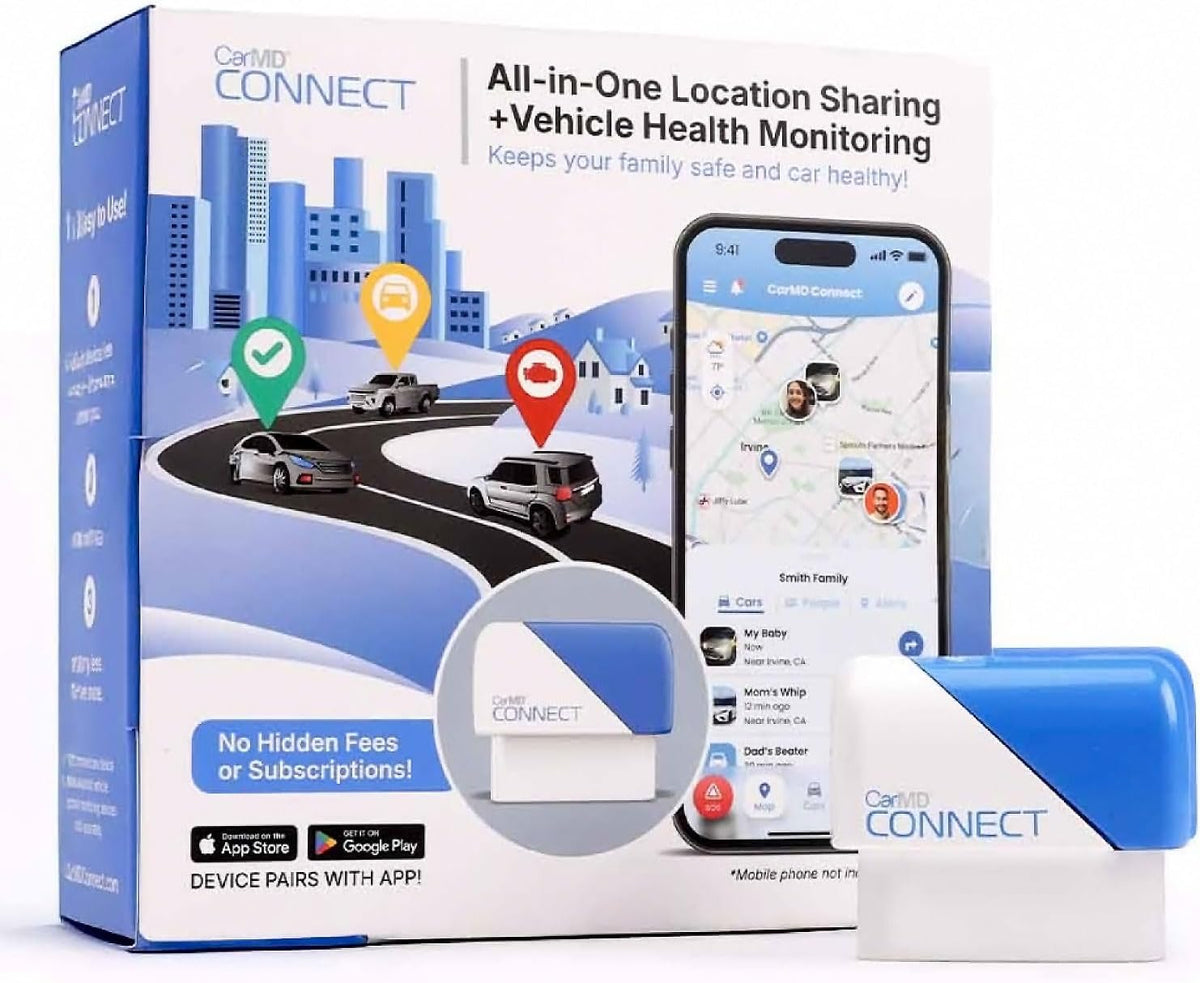 CarMD Connect - Localizador y monitor de vehículo en tiempo real sin suscripción - Ubicación geocercas y alertas de seguridad - Control del estado del coche y funciones con IA