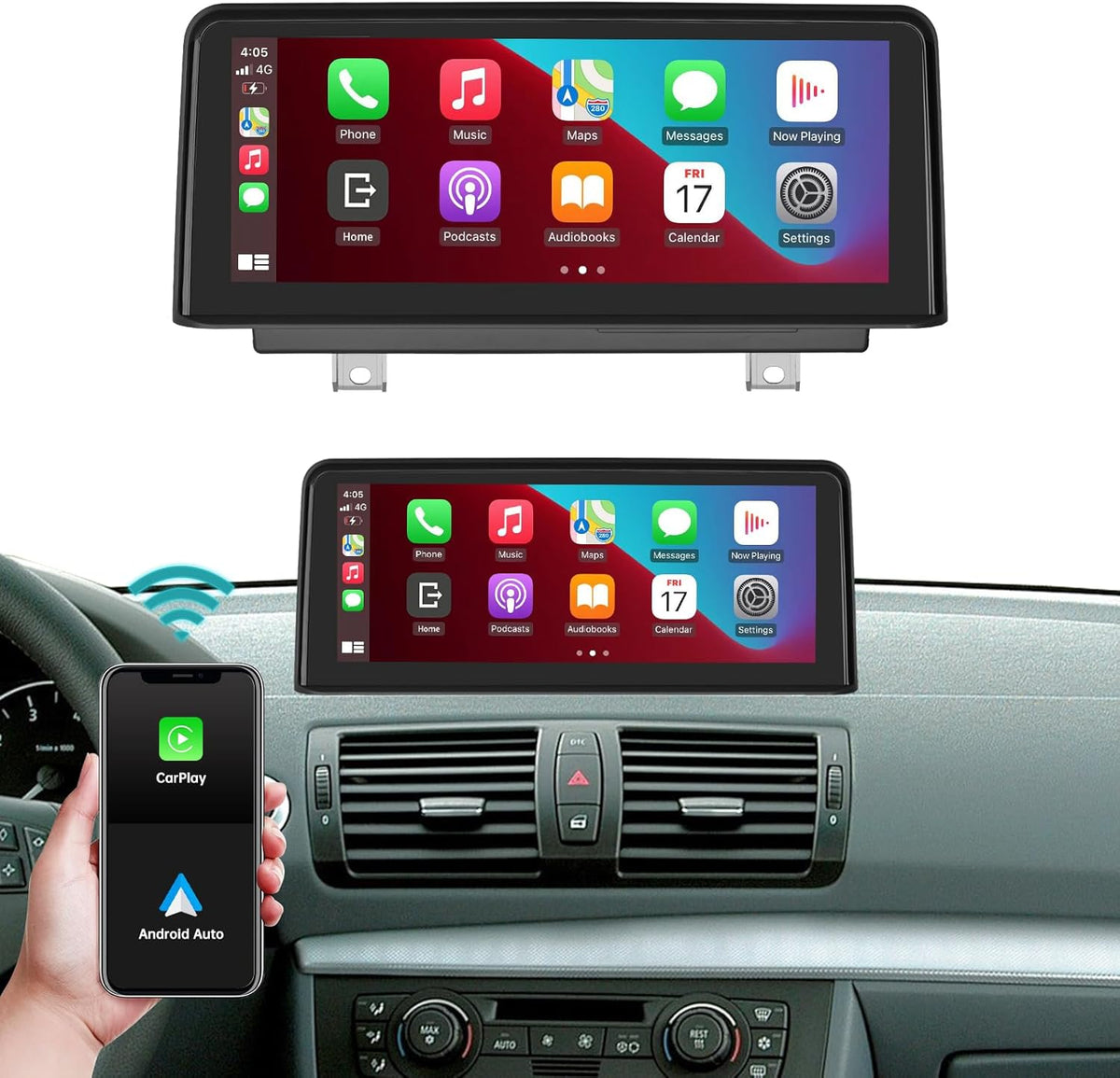 Ninetom radio para BMW Serie 1 E81 E82 E87 E88 - Pantalla táctil de 10,25 pulgadas y resolución 1920 x 720 - CarPlay Android Auto y MirrorLink - Navegación Bluetooth USB y Spotify