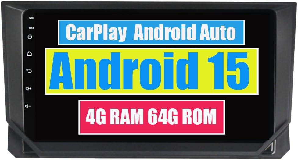 RoverOne radio CarPlay para Seat Ibiza 2017 a 2020 - Pantalla táctil de 9 pulgadas y 64 GB - Android Auto navegación GPS Bluetooth y WiFi - Resolución 1024 x 600