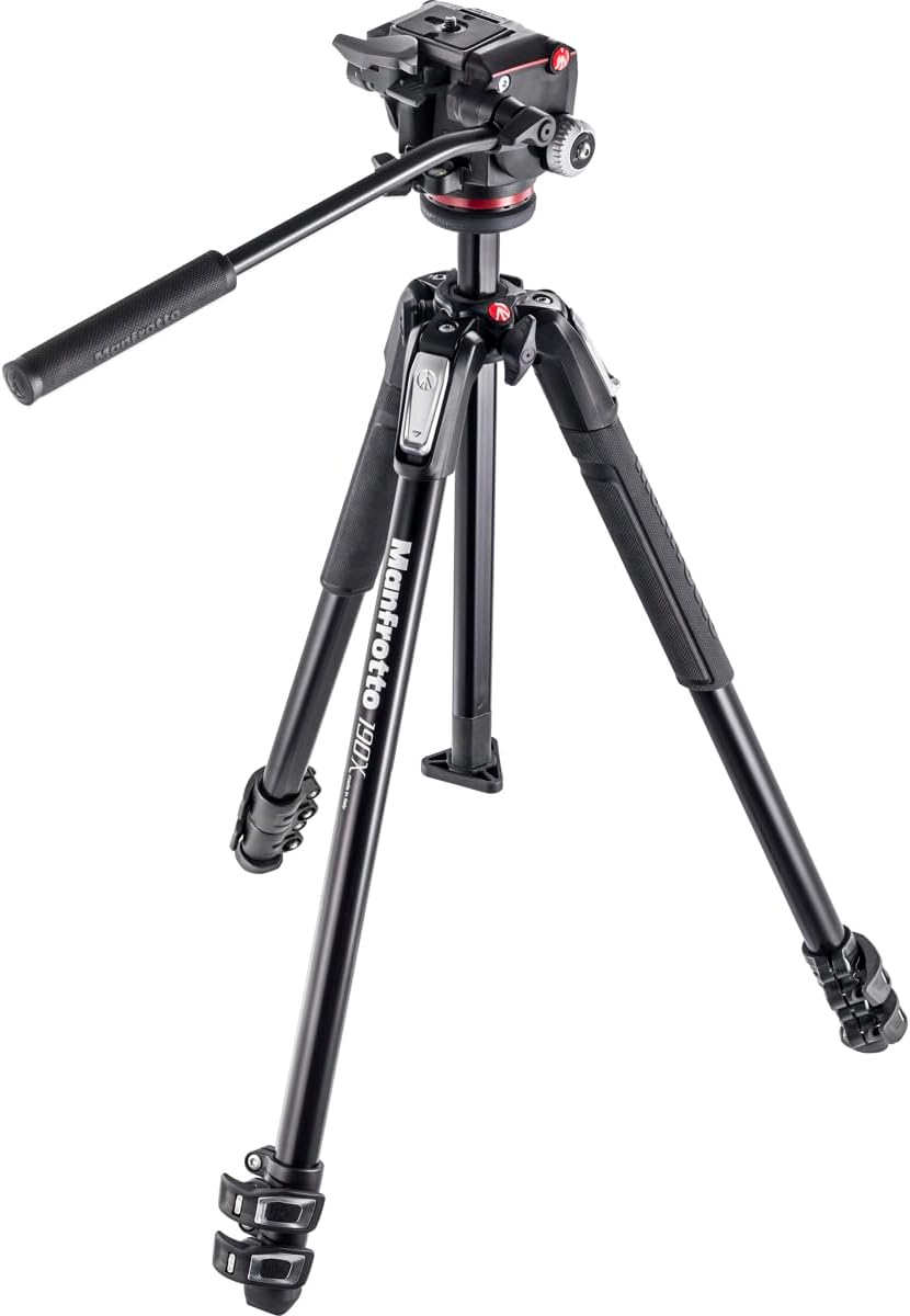 Manfrotto MK190X3 2W trípode foto vídeo - Aluminio de 3 secciones con altura de 62,99 pulgadas - Cabezal fluido de 2 vías - Carga de 8,82 libras y adaptador a nivel de suelo