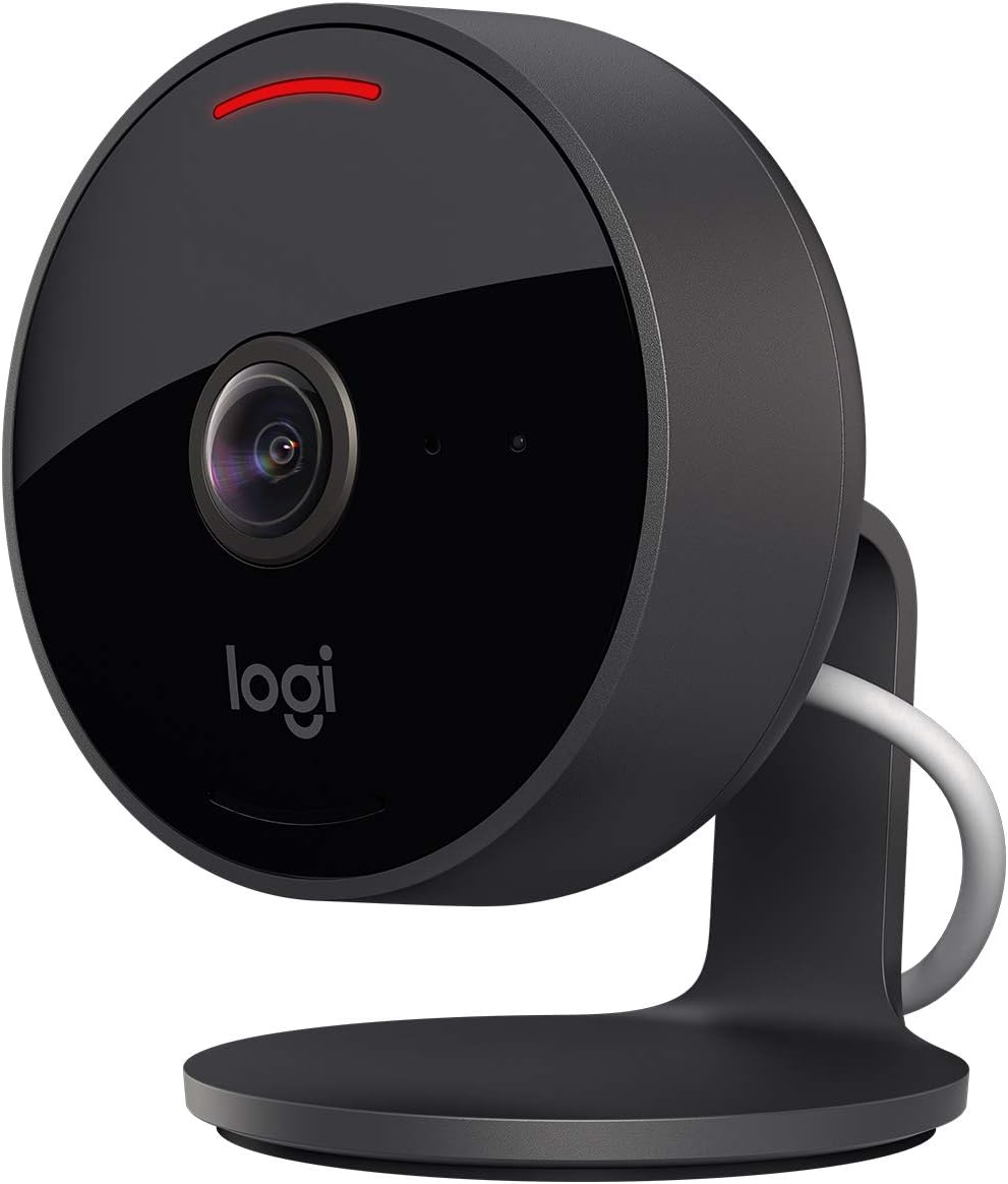 Logitech Circle View - Cámara de seguridad 1080P con cable para Apple HomeKit - Campo de visión de 180 grados y visión nocturna - Audio bidireccional cifrado para vigilancia doméstica