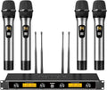 TONOR TW840 - Sistema inalámbrico UHF con 4 micrófonos de mano metálicos - 4 grupos de 5 canales y alcance de 90 m - Para karaoke bodas iglesia DJ reuniones y sistemas PA