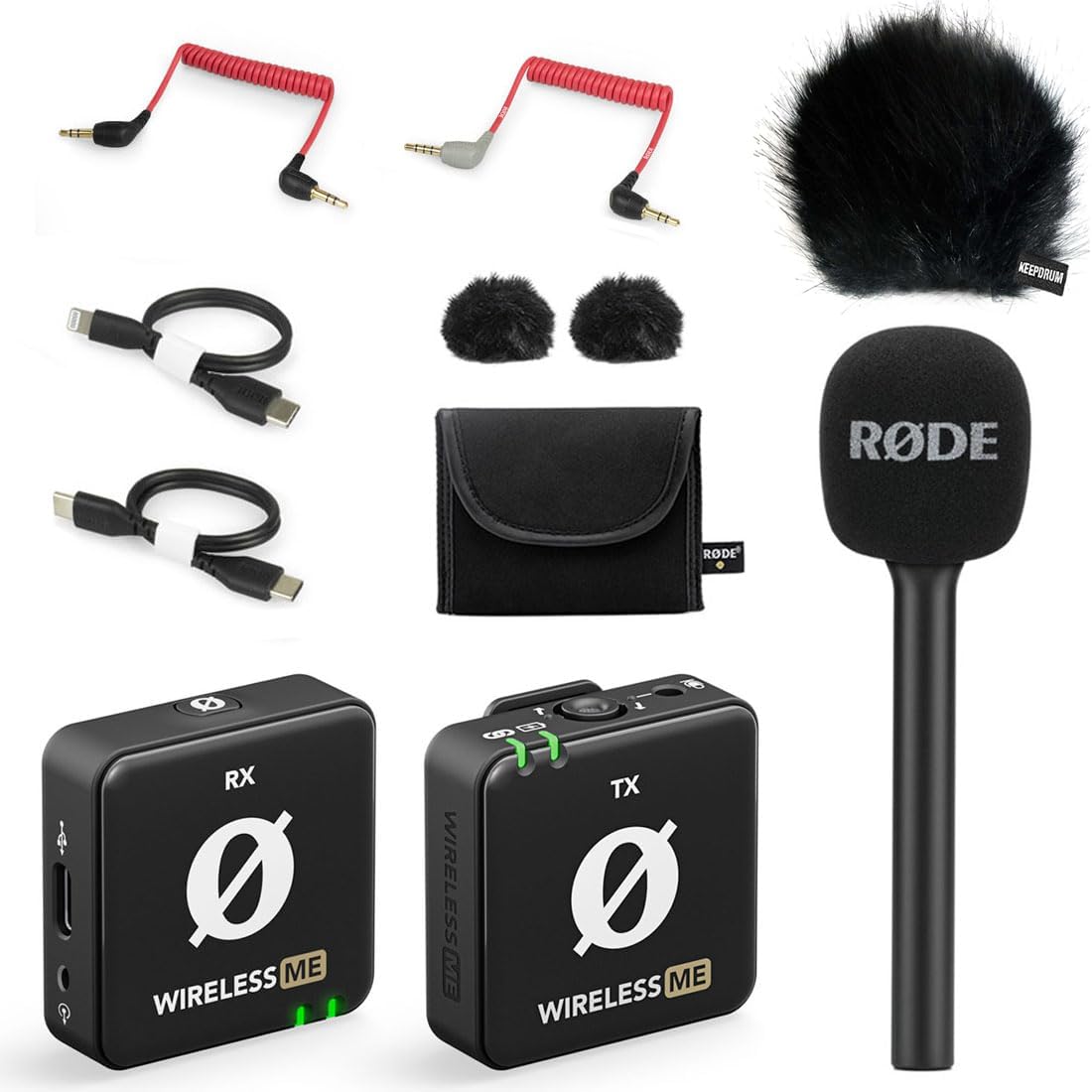 RODE Wireless ME kit de micrófono inalámbrico - Para vídeo videoconferencia y streaming - Conexiones USB y jack de 3,5 mm - Incluye Interview GO y protector de viento negro