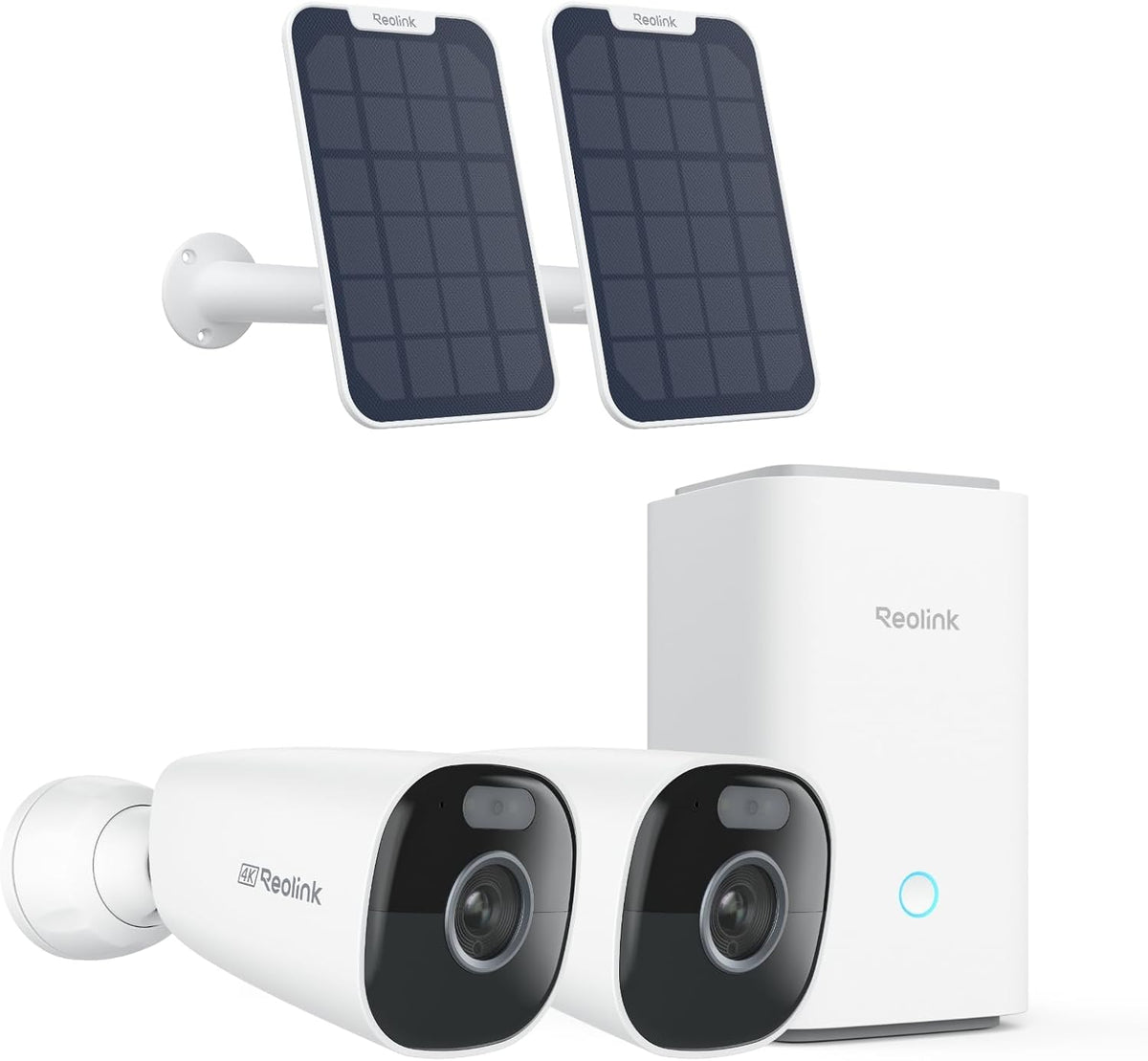 Reolink Argus Eco Ultra - Kit de 2 cámaras solares WiFi exteriores 4K con Home Hub - WiFi de 2,4 y 5 GHz con batería - Visión nocturna en color gestión central y almacenamiento