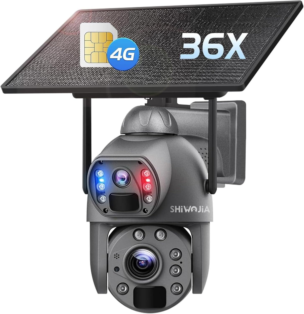 Cámara de vigilancia 4G PTZ de 6 MP - Zoom óptico 36x y giro de 360 grados - Visión nocturna hasta 150 m con doble PIR - Doble lente audio bidireccional y carcasa metálica