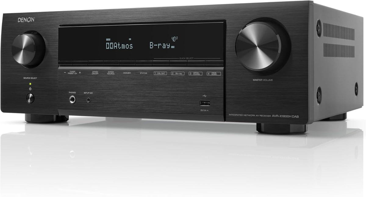 Denon receptor AV 7.2 canales - Vídeo 8K con 6 puertos HDMI y Dolby Atmos - USB Ethernet óptico RCA y vídeo por componentes - Sonido envolvente para cine en casa