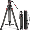 NEEWER LL37 trípode de vídeo - Fibra de carbono con altura máxima de 78 pulgadas - Cabezal fluido ajustable y liberación rápida - Carga de 10 kg y acabado negro rojo