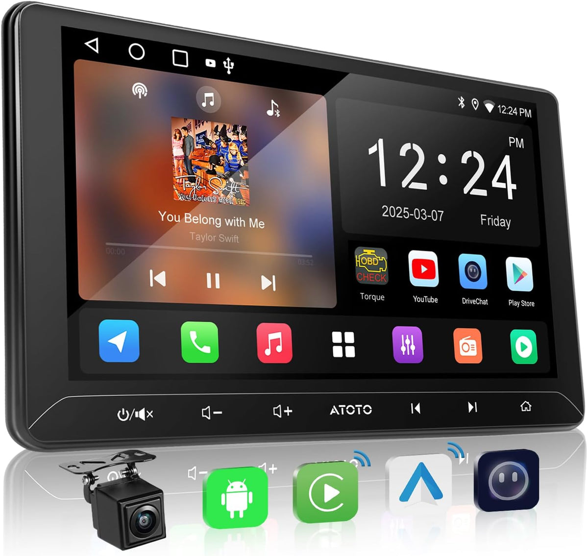ATOTO A5L radio Android 2 DIN - Pantalla de 10 pulgadas con 2 GB RAM y 32 GB - CarPlay Android Auto inalámbricos y GPS - WiFi Bluetooth USB DSP cámara trasera y MirrorLink
