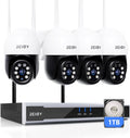 REIGY kit de vigilancia WiFi 5 MP - 4 cámaras PT con vídeo 2880 x 1620p - NVR de 16 canales y disco duro de 1 TB - Visión nocturna en color audio bidireccional y sirena