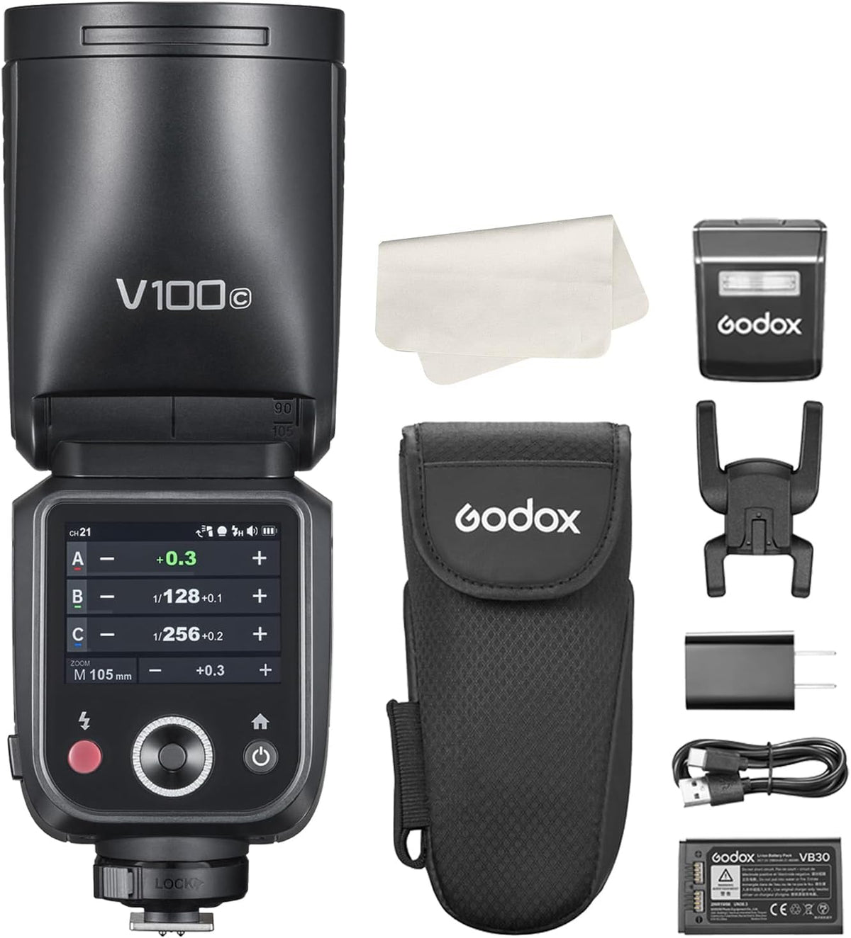 Godox V100C flash TTL para Canon - Pantalla táctil y subflash desmontable - Sistema X inalámbrico 2,4 GHz con carga USB C - Compatible con Canon R5 R6 R7 R8 RP y R50