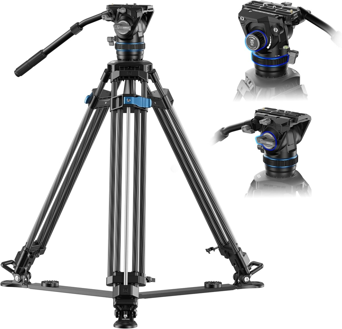 SIRUI SQ75 S5 trípode profesional de vídeo - Fibra de carbono con altura de 63,5 a 178 cm - Cabezal fluido hidráulico S5 - Sistema rápido doble placa QR y carga máxima de 8 kg