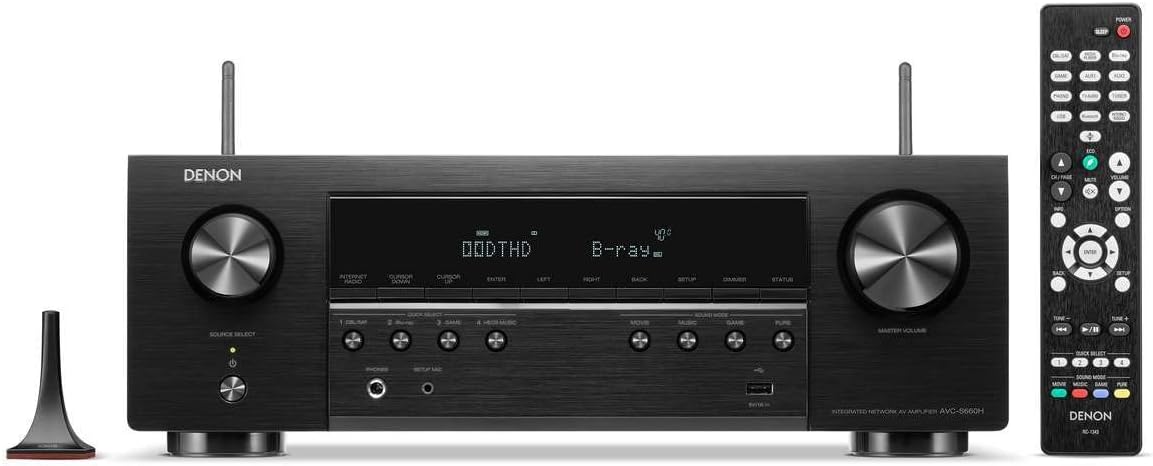 Denon AVC S660H amplificador AV - Sonido envolvente 5,2 canales - 3 puertos HDMI con soporte 8K - Bluetooth USB eARC y control manual