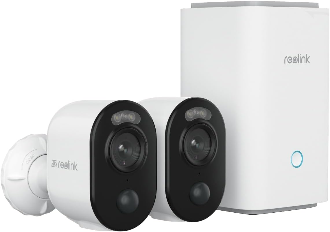 Reolink Argus 3 Ultra - Kit de 2 cámaras solares WiFi exteriores 4K con Home Hub - WiFi de 2,4 y 5 GHz con batería - Visión nocturna en color gestión central y almacenamiento