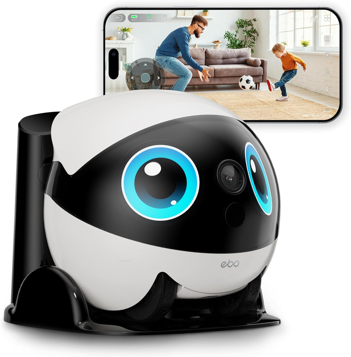 Enabot EBO Air 2 Plus robot cámara 3K - Robot móvil IA para hogar y mascotas - Audio bidireccional y visión nocturna - WiFi batería e imagen facial personalizada blanca