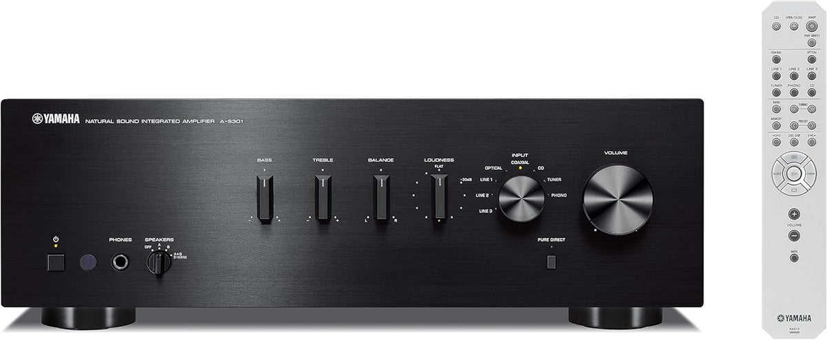 Yamaha AS 301 negro - Amplificador integrado estéreo de 95 W por canal - Control mediante mando a distancia para fuentes de audio compatibles - Para sistema HiFi doméstico