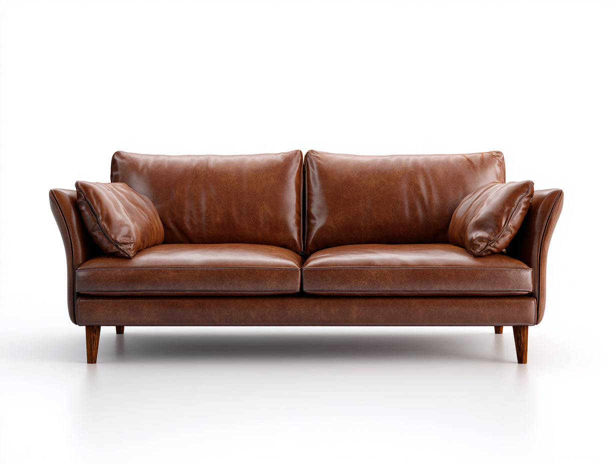 Sofás 2 plazas de cuero 190x88x82 cm - marrón - diseño moderno con patas de madera para salón