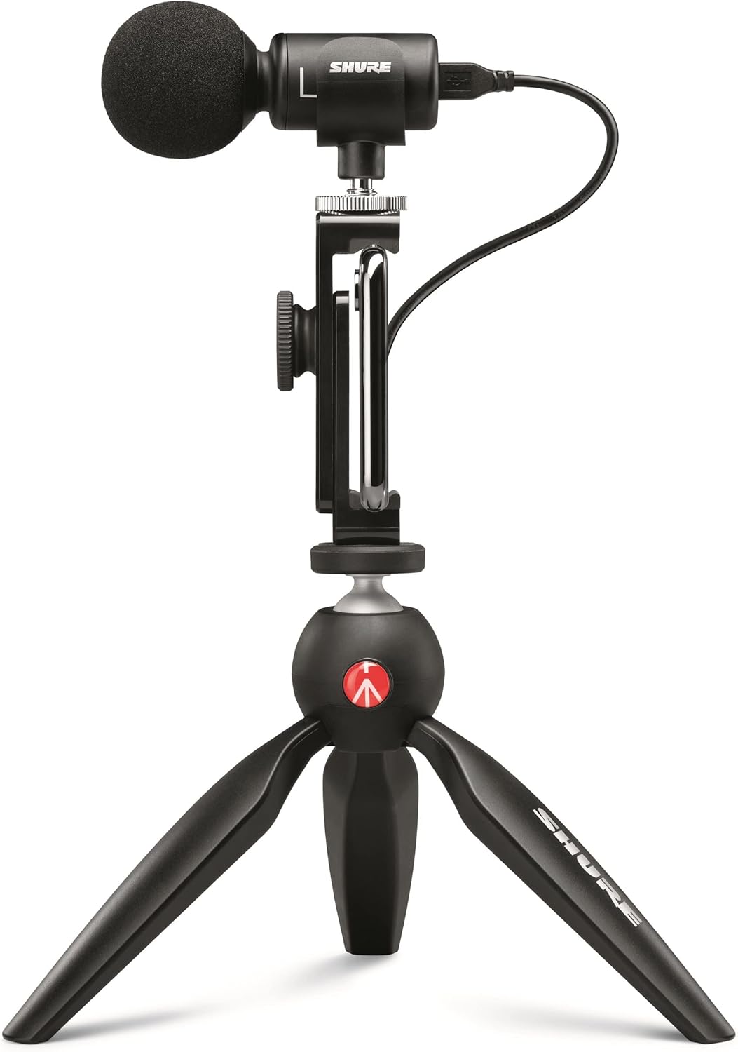 Shure MV88 Plus kit de vídeo con micrófono - Condensador estéreo digital para Apple y Android - Conexiones USB y Lightning - Trípode Manfrotto PIXI soporte y cables incluidos