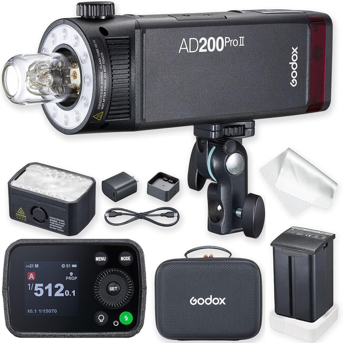 Godox AD200Pro II flash portátil - Número guía 52 y HSS 1 a 8000 s - Potencia ajustable de 1 a 512 hasta completa - Sincronización One Tap con X3 y LED bicolor