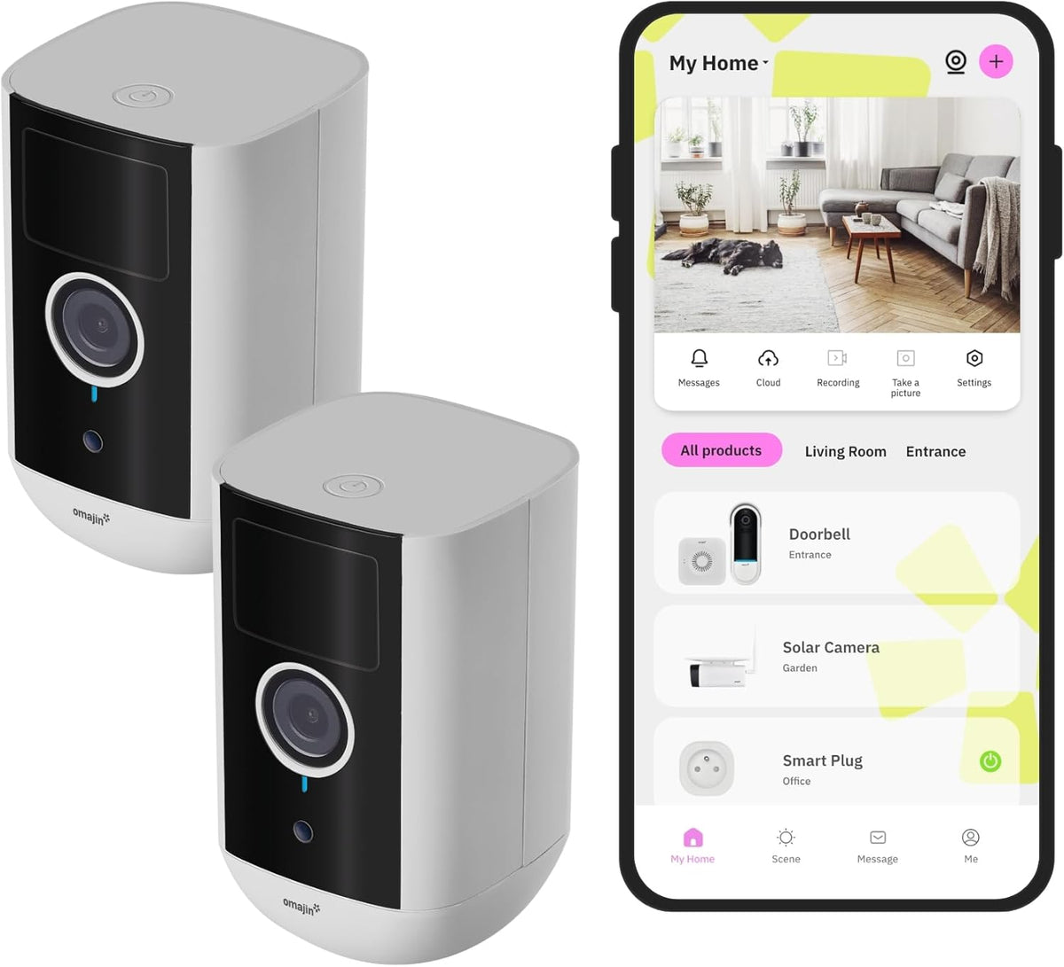 OMAJIN by Netatmo kit de 2 cámaras 2K - Vigilancia inalámbrica para interior y exterior - Campo de visión de 140 grados e IP65 - Batería de 9600 mAh y audio bidireccional