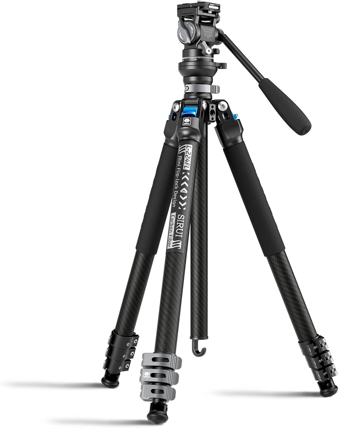 SIRUI L 224FL KV 5 trípode de viaje - Fibra de carbono con altura máxima de 152,5 cm - Cabeza fluida y columna central reversible - Carga máxima de 5 kg