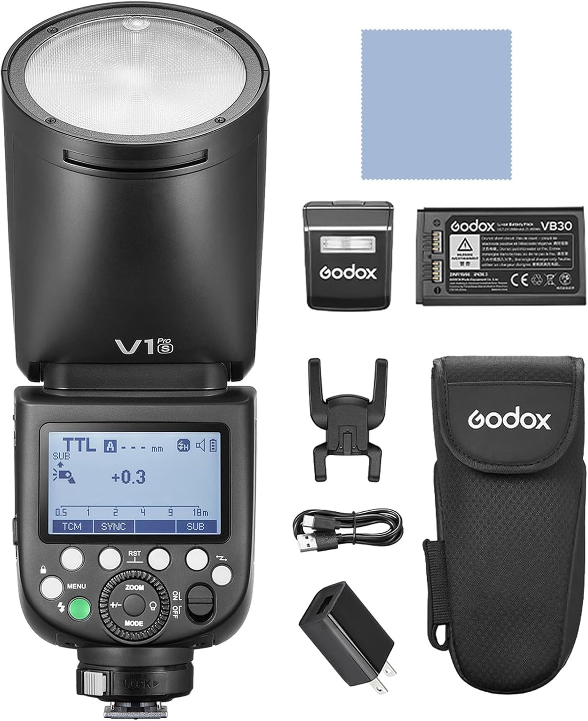 Godox V1ProS flash TTL para Sony - HSS 1 a 8000 s con modos TTL y manual - Sistema inalámbrico RF de 2,4 GHz y 32 canales - Subflash desmontable y 24 geles