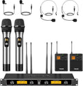 TONOR TW842 - Sistema inalámbrico UHF de 4 canales con micrófonos y petacas - Alcance de hasta 90 m con 4 grupos de 5 frecuencias - XLR para canto karaoke clases y eventos