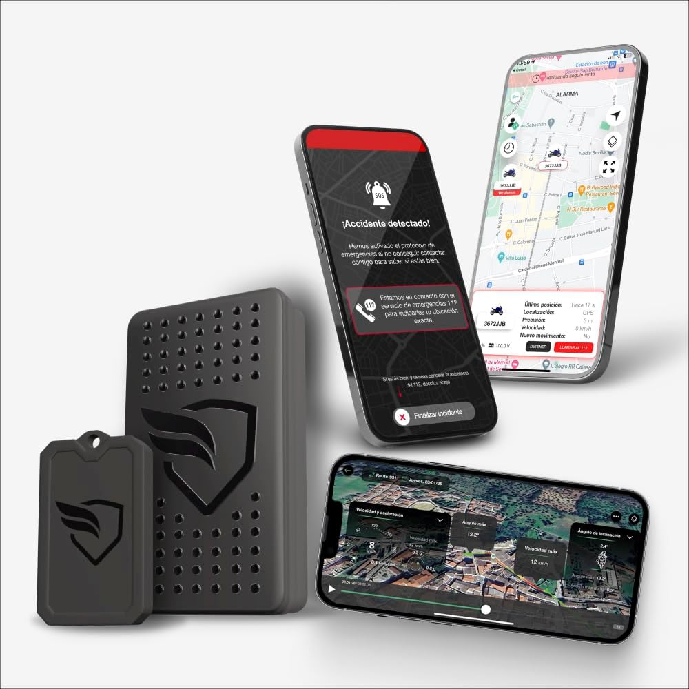 KOMOBI Pro - Localizador GPS para motocicleta con alarma antirrobo - Asistencia en accidentes y avisos al teléfono - Smartkey Bluetooth WiFi y autonomía de hasta 1 mes