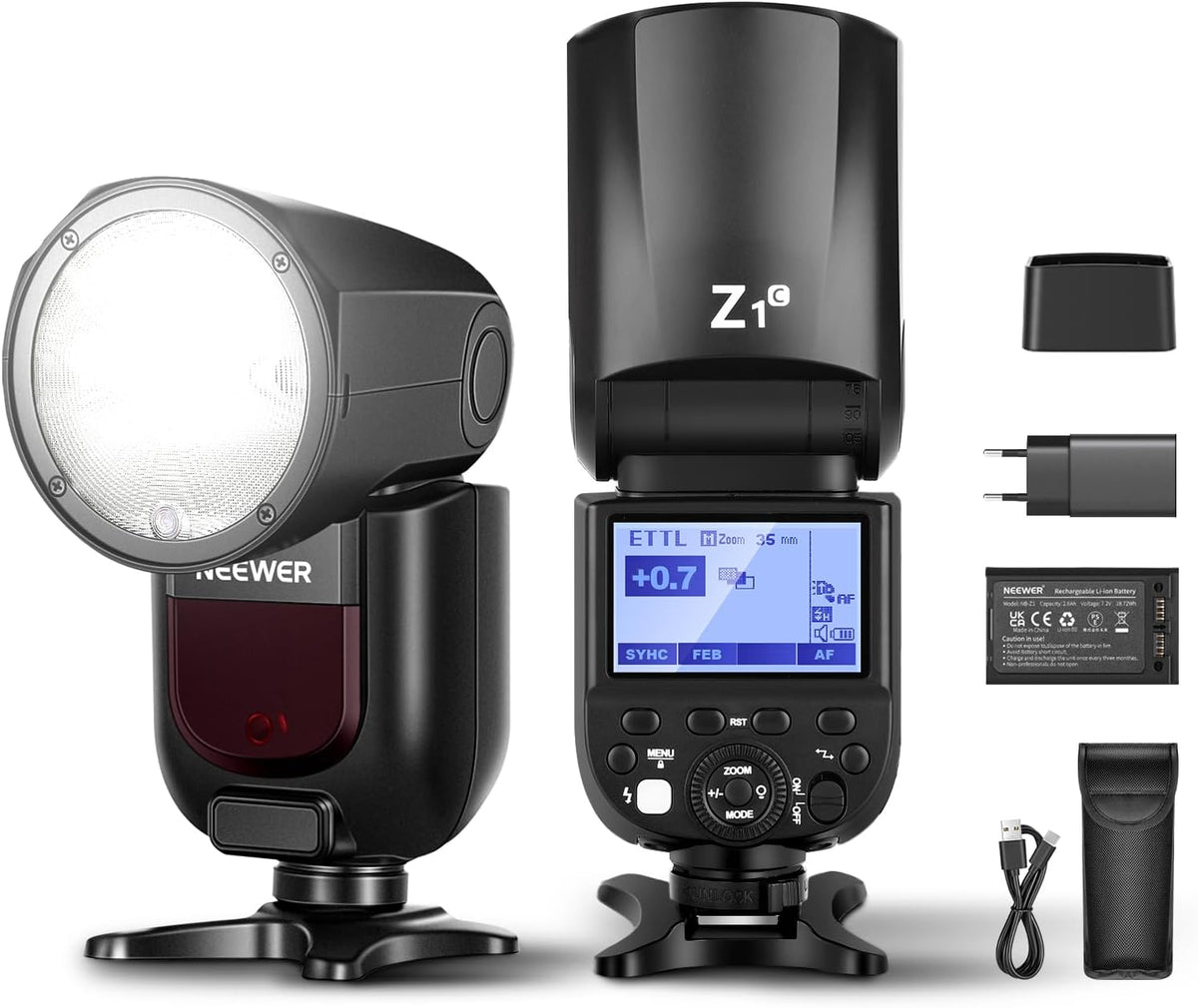 NEEWER Z1 C - Flash TTL Speedlite de 76 Ws para cámaras Canon - HSS 1 a 8000 s y sistema inalámbrico 2,4 GHz - Batería 2600 mAh luz LED y reciclaje de 1,5 s