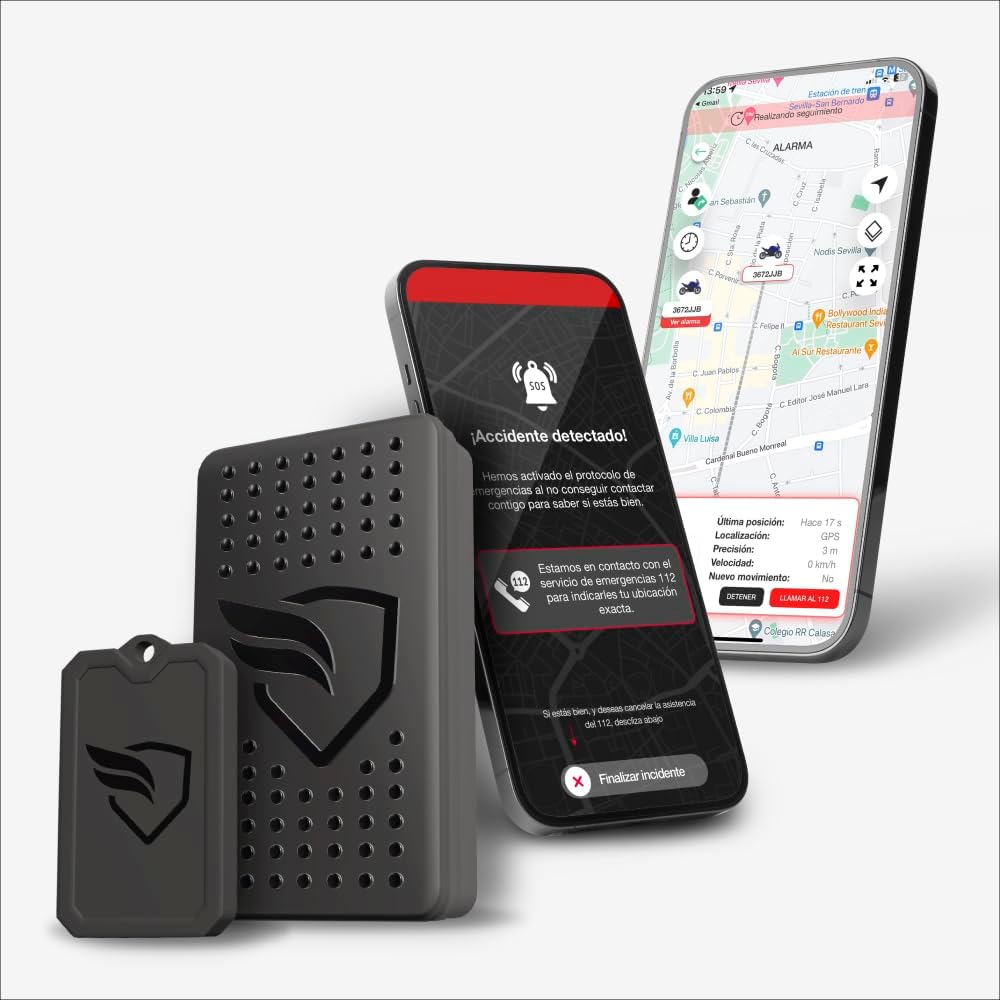 KOMOBI City - Localizador GPS para moto con alarma antirrobo - Asistencia en accidentes y alertas al móvil - Aplicación KOMOBI WiFi Bluetooth y formato de 47 x 78 x 24 mm