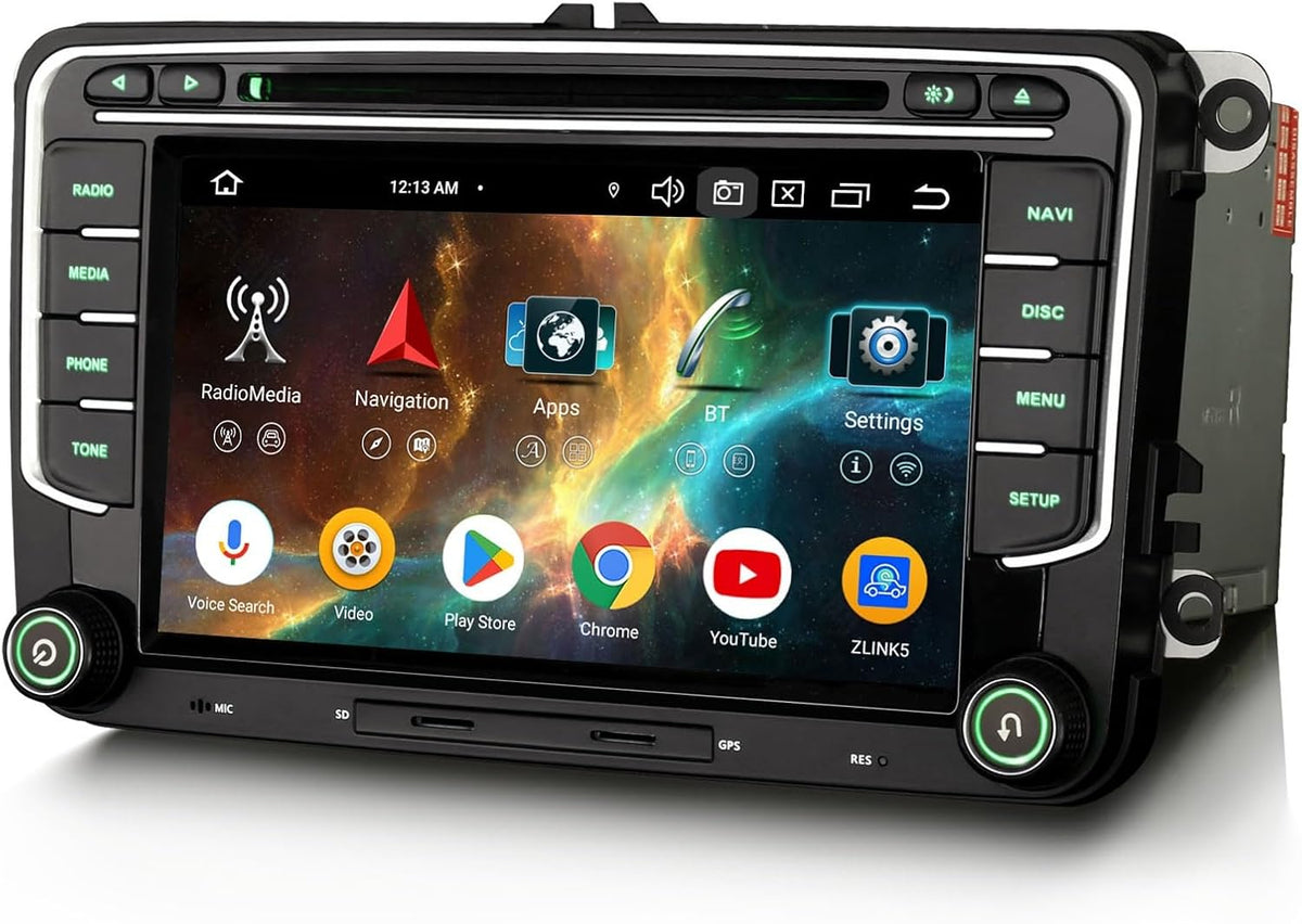Radio Android 14 para Volkswagen Seat Skoda - 8 núcleos con 4 GB RAM y 64 GB - CarPlay Android Auto GPS DAB TPMS WiFi CD USB - Para Passat Touran Jetta Golf Tiguan y T5