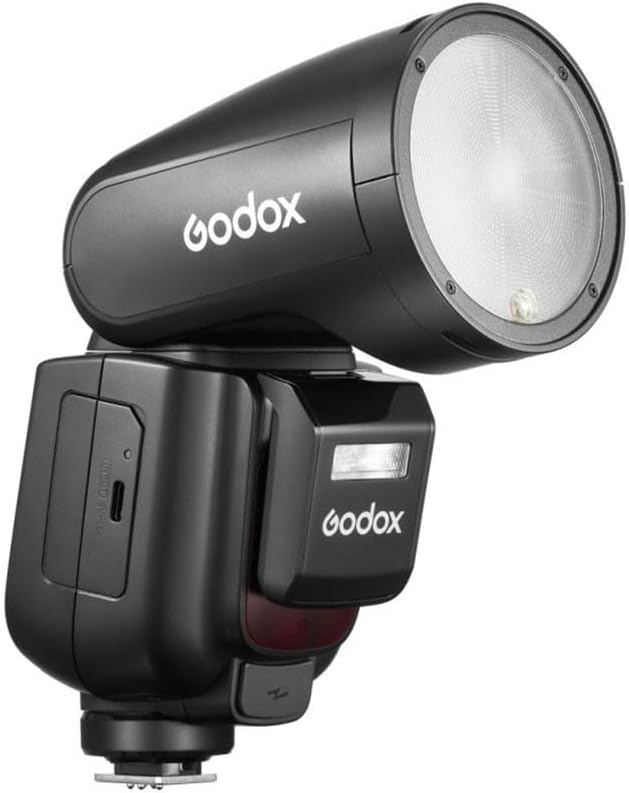Godox V1Pro para Olympus Panasonic - Flash Speedlite con montaje en zapata caliente - Batería cable USB C y bolsa incluidos - Comunicación óptica inalámbrica y modo esclavo