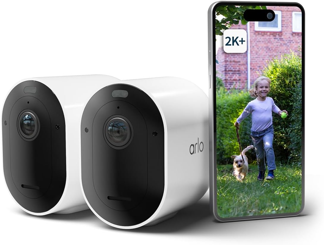 Arlo Pro 5 - Kit de 2 cámaras WiFi 2K para interior y exterior - Batería con sensor de movimiento y visión nocturna en color - Audio bidireccional Alexa Apple HomeKit y Android