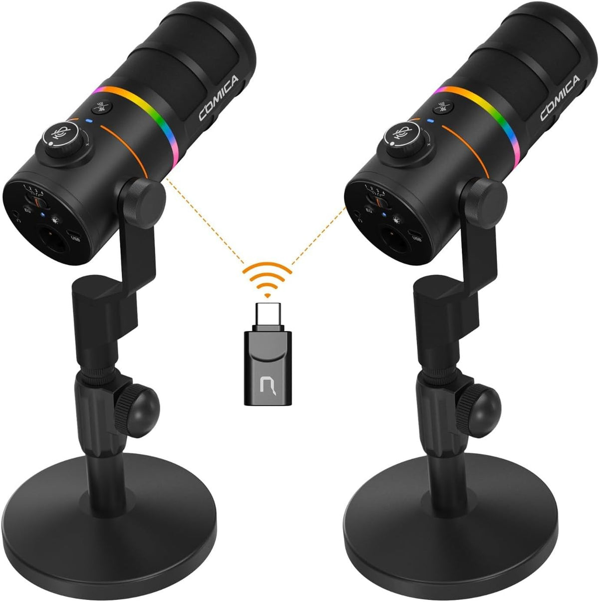 COMICA D10 Pro D Combo - Micrófono dinámico XLR USB C con receptor y soporte de escritorio - Luz RGB y botón de silencio - Para podcast gaming TikTok streaming y grabación de voz