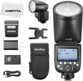 Godox V1Pro S - Flash TTL de cabezal redondo 76 Ws para Sony - Sistema X inalámbrico 2,4 GHz y flash auxiliar SU 1 - Batería VB30 con USB C y accesorios de transporte