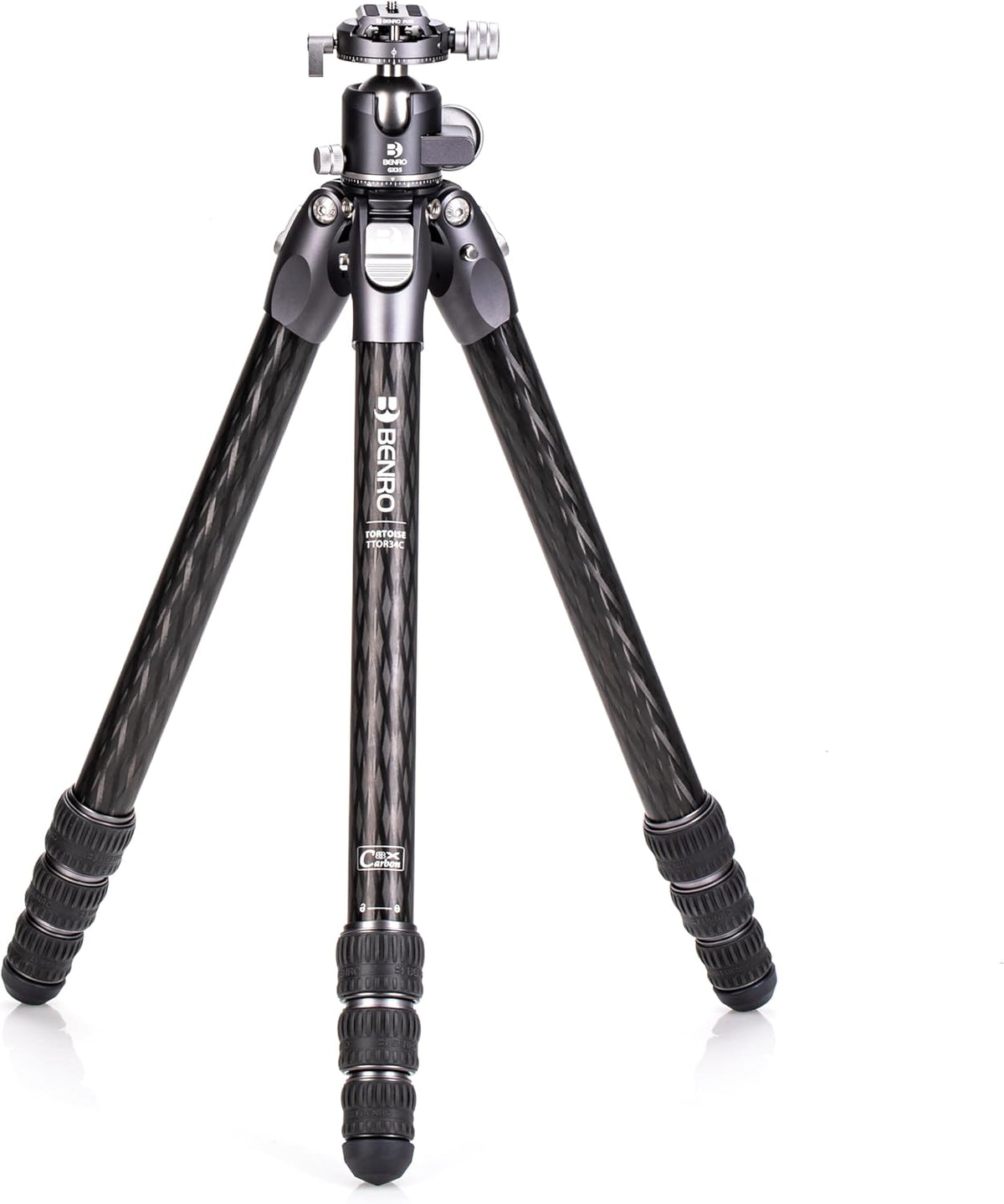 Benro Tortoise 34C GX35 - Trípode de fibra de carbono con rótula de bola GX35 - Altura máxima 144 cm y capacidad de 20 kg - Sistema ligero para fotografía y videocámara