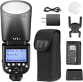 Godox V1N - Flash Speedlite TTL de 76 Ws para cámaras Nikon - HSS 1 a 8000 s y sistema inalámbrico 2,4 GHz - Cabezal redondo batería 2600 mAh y zapata caliente