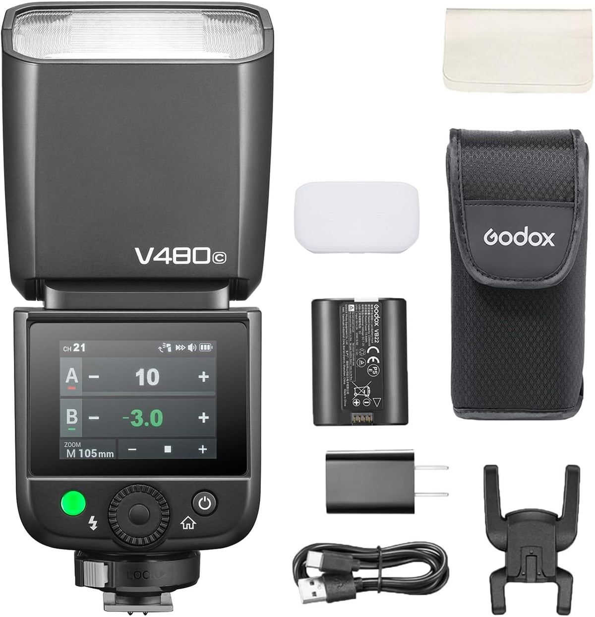 Godox V480 C flash TTL para Canon - Número guía 50 y HSS 1 a 8000 s - Pantalla táctil carga USB C y reciclaje de 1,7 s - Sistema X 2,4 GHz y hasta 650 destellos