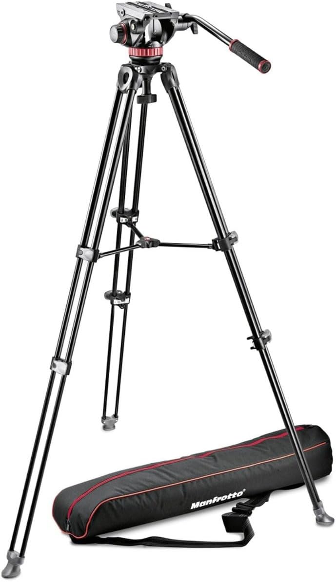 Manfrotto MVK502AM 1 - Sistema profesional de trípode de vídeo de aluminio - Cabezal fluido y patas telescópicas dobles - Semiesfera de 75 mm para cámaras HDSLR con bolsa